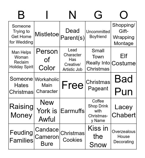 Hallmark Christmas Movie Bingo Card