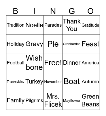 We are thankful! Bingo Card