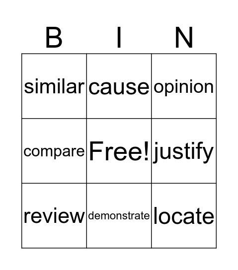 Word of the Week BINGO Card