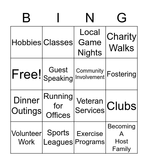 Socialization of The Older Adult Bingo Card