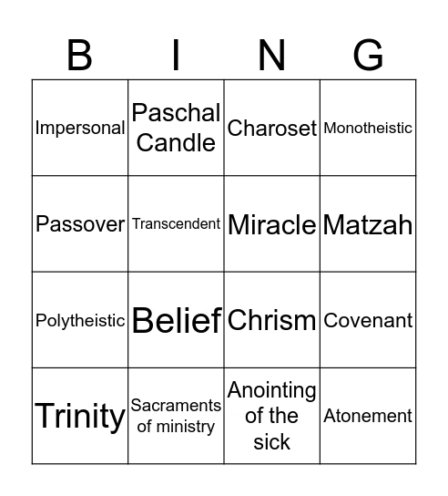 Key Terms Bingo Card