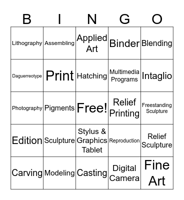 Art Media and Processes Bingo Card