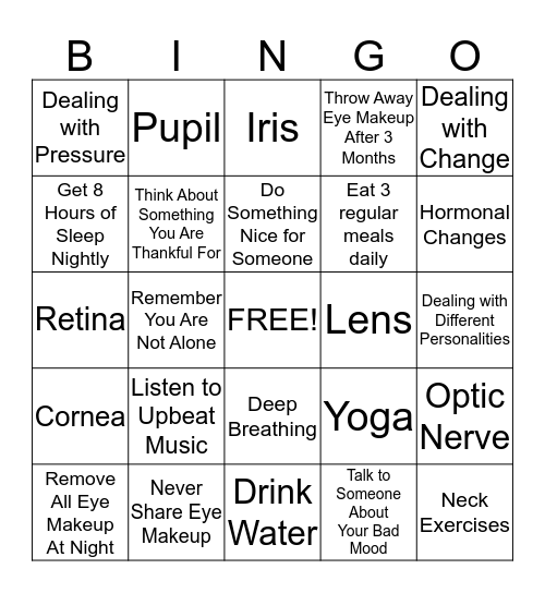 Headaches, Bad Moods and Eye Health Bingo Card