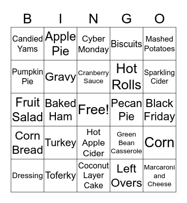 Thanksgiving Holiday Bingo Card