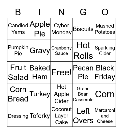 Thanksgiving Holiday Bingo Card