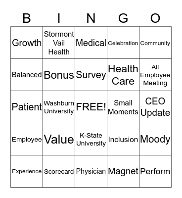 All Employee Meeting Bingo Card