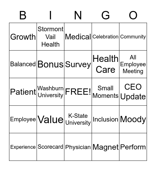 All Employee Meeting Bingo Card