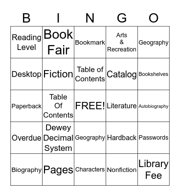 Library Bingo Card