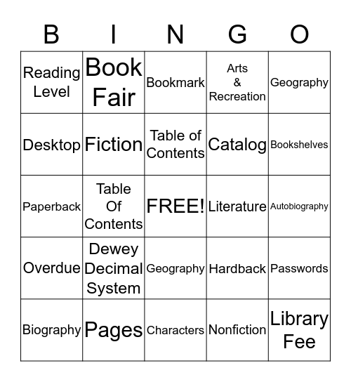 Library Bingo Card