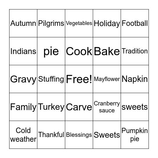 THANKSGIVING BINGO Card