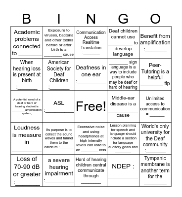 Hearing Loss Bingo Card