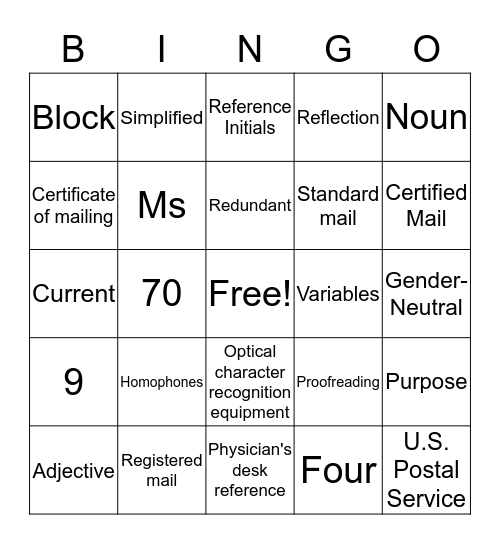 Written Communication Bingo Card