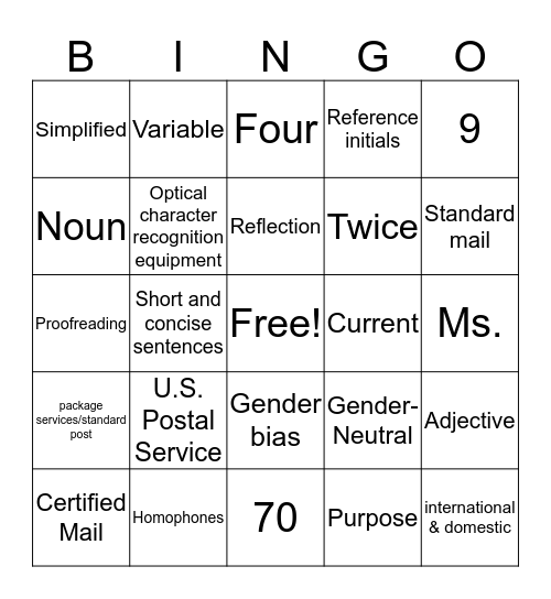 Written Communication Bingo Card