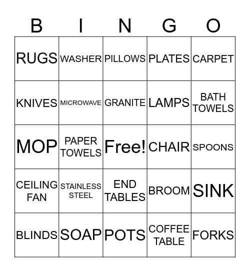 HOUSEWARMING Bingo Card