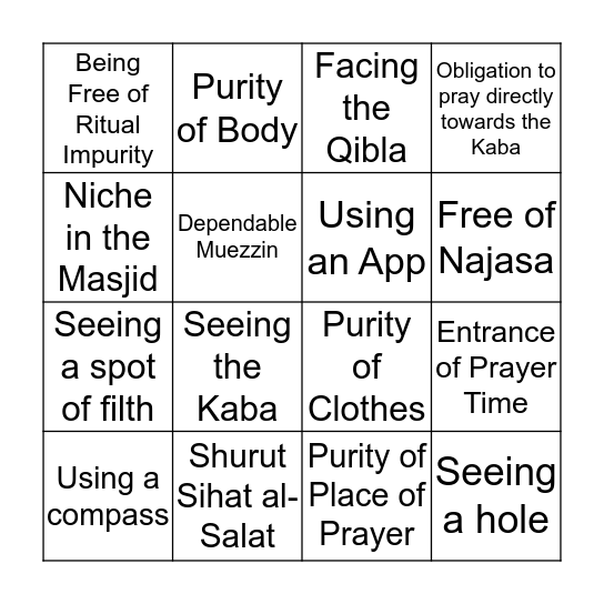 The Conditions of Prayer  Bingo Card