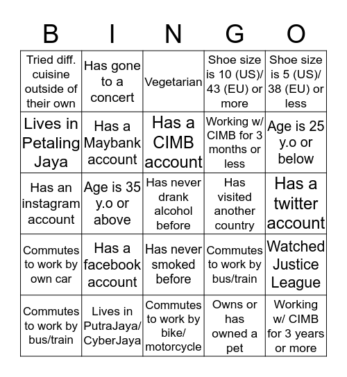 IHW Human Bingo Card