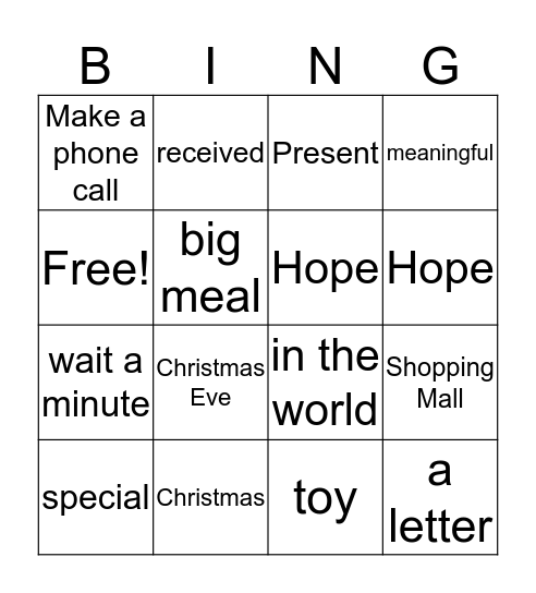 g6 特别的圣诞节 English Bingo Card