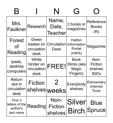 Library Bingo Card
