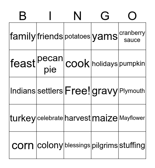 THANKSGIVING Bingo Card