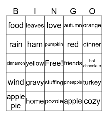 Friendsgiving Bingo Card