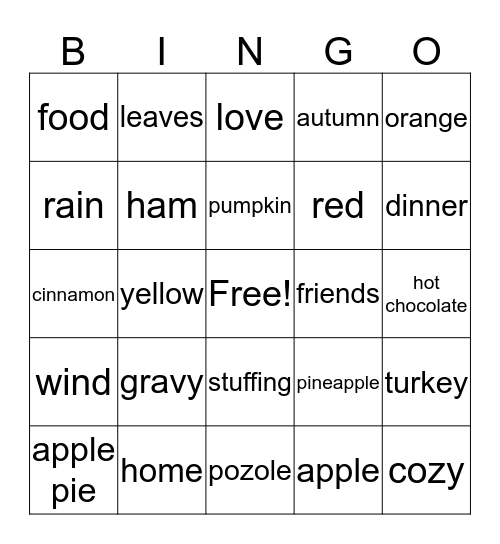 Friendsgiving Bingo Card