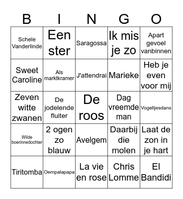 Muziek bingo C Bingo Card