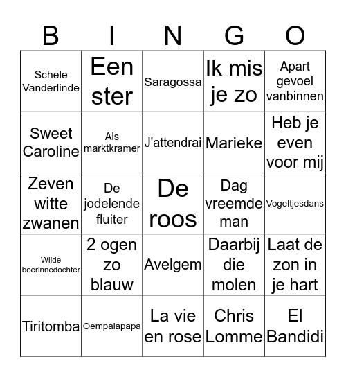 Muziek bingo C Bingo Card
