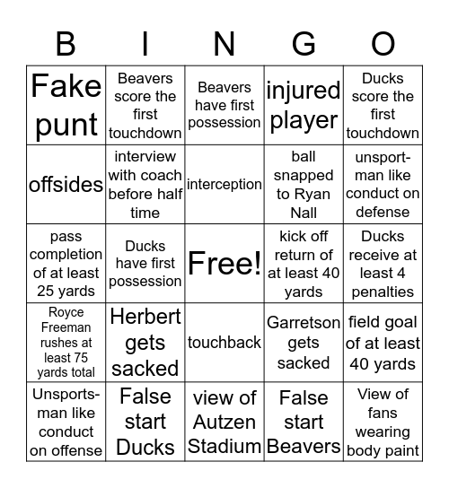 CIVIL WAR BINGO Card