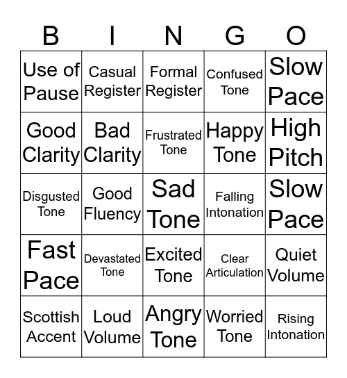 VOICE BINGO  Bingo Card
