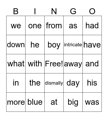 Sight Words Bingo Card