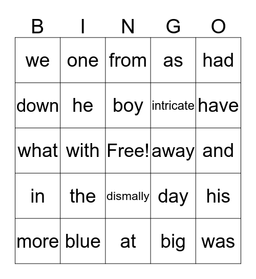 Sight Words Bingo Card