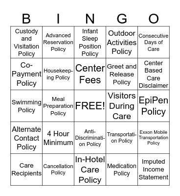 BUCA BINGO Card