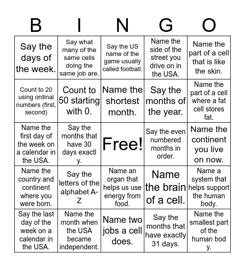 Can you do it? Bingo Card