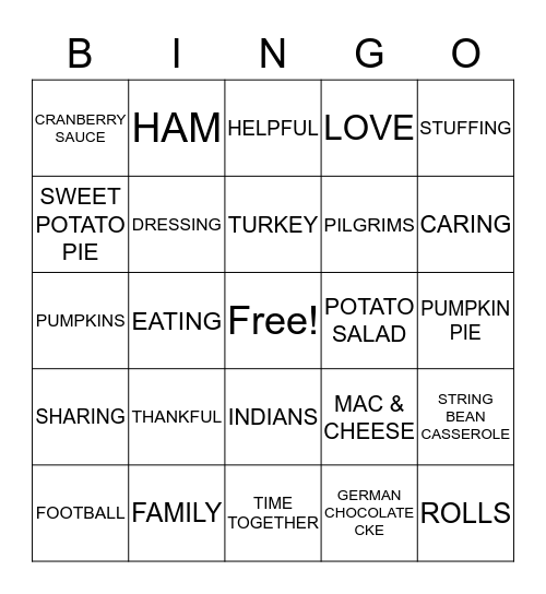 THANKSGIVING  Bingo Card