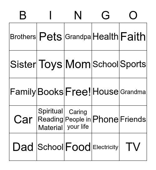 Thankful Bingo Card