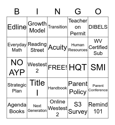 Title I Family Night Bingo Card