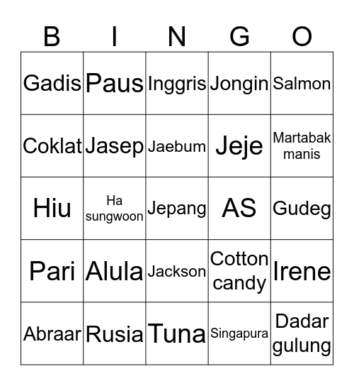 Untitled Bingo Card