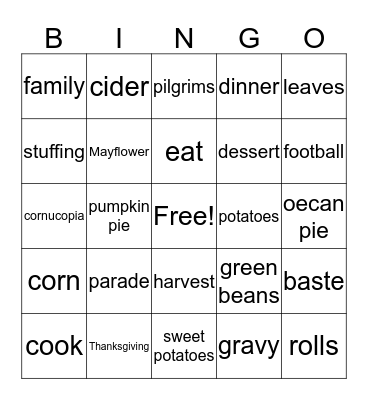 Thanksgiving Bingo Card