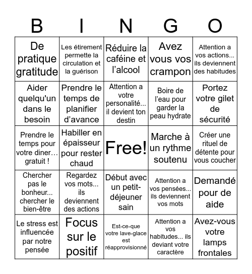 SANTÉ ET SÉCURITÉ Bingo Card