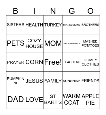 THANKSGIVING Bingo Card