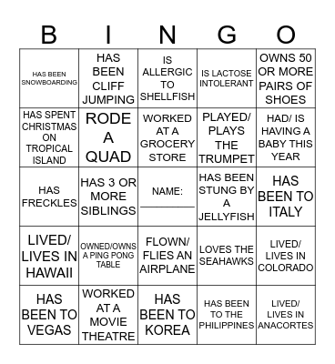 FIND SOMEONE WHO ... Bingo Card