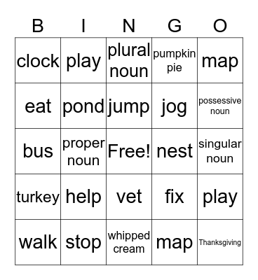 Thanksgiving and U2 Review Bingo Card