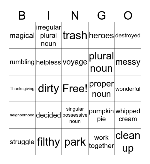 Thanksgiving and G3 U2 Review Bingo Card