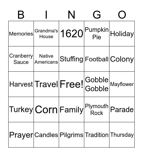 Thanksgiving Bingo Card