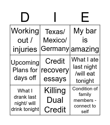 Lunch with Lee Bingo Card