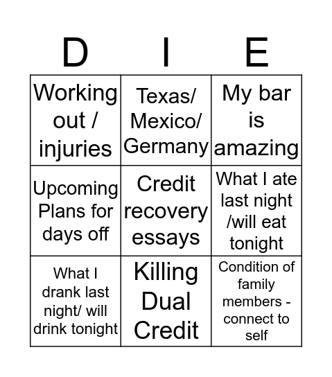 Lunch with Lee Bingo Card