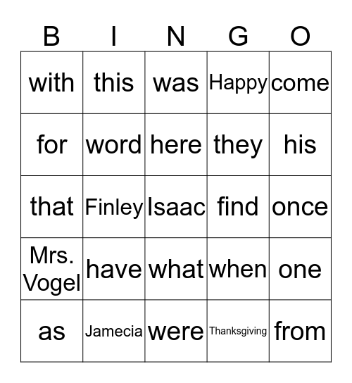 Happy Thanksgiving, Isaac, Finley, and Jamecia!!! Bingo Card
