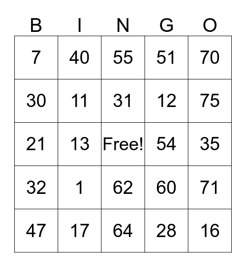 Associates Bingo Blast Bingo Card