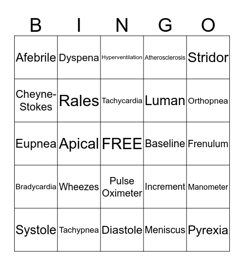 Vocabulary Bingo Card