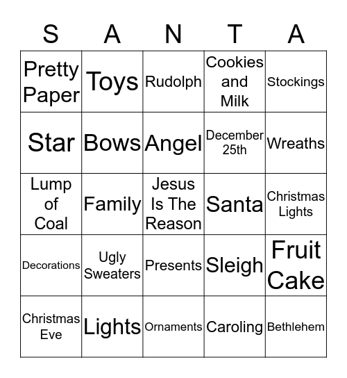 Santa Jingo Bingo Card